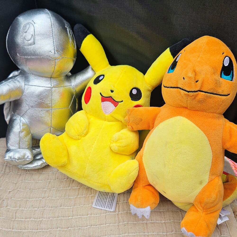 Lot of 3 Pokemon Plush Toys (Silver Squirtle, Pikachu, and Charmander) *Read*